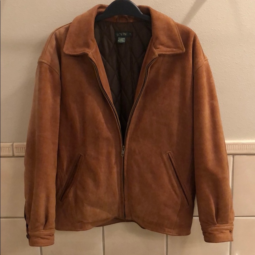 Vintage J. Crew leather quilted insulated oversized aviator bomber jacket coat